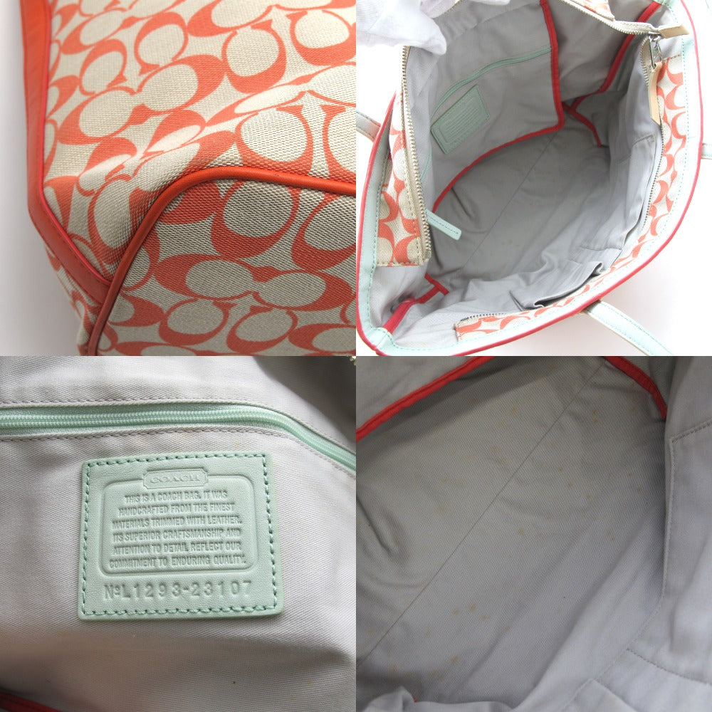 COACH コーチ シグネチャー トートバッグ ショルダーバッグ 23107 キャンバス レザー オレンジ レディース