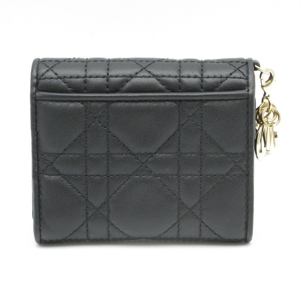 Dior ディオール LADY DIOR レディディオール ロータスウォレット カナージュ ラムスキン S0181ONMJ 三つ折り財布 レザー ブラック 箱付き 未使用品