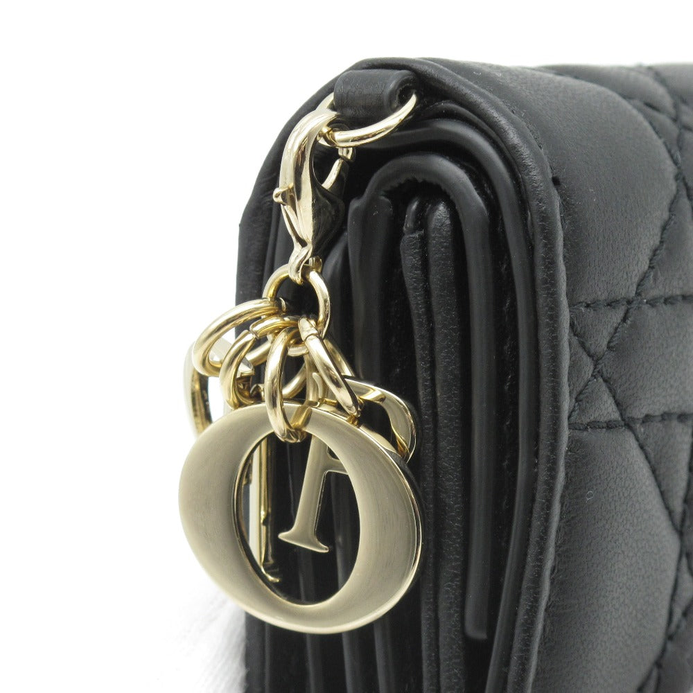 Dior ディオール LADY DIOR レディディオール ロータスウォレット カナージュ ラムスキン S0181ONMJ 三つ折り財布 レザー ブラック 箱付き 未使用品