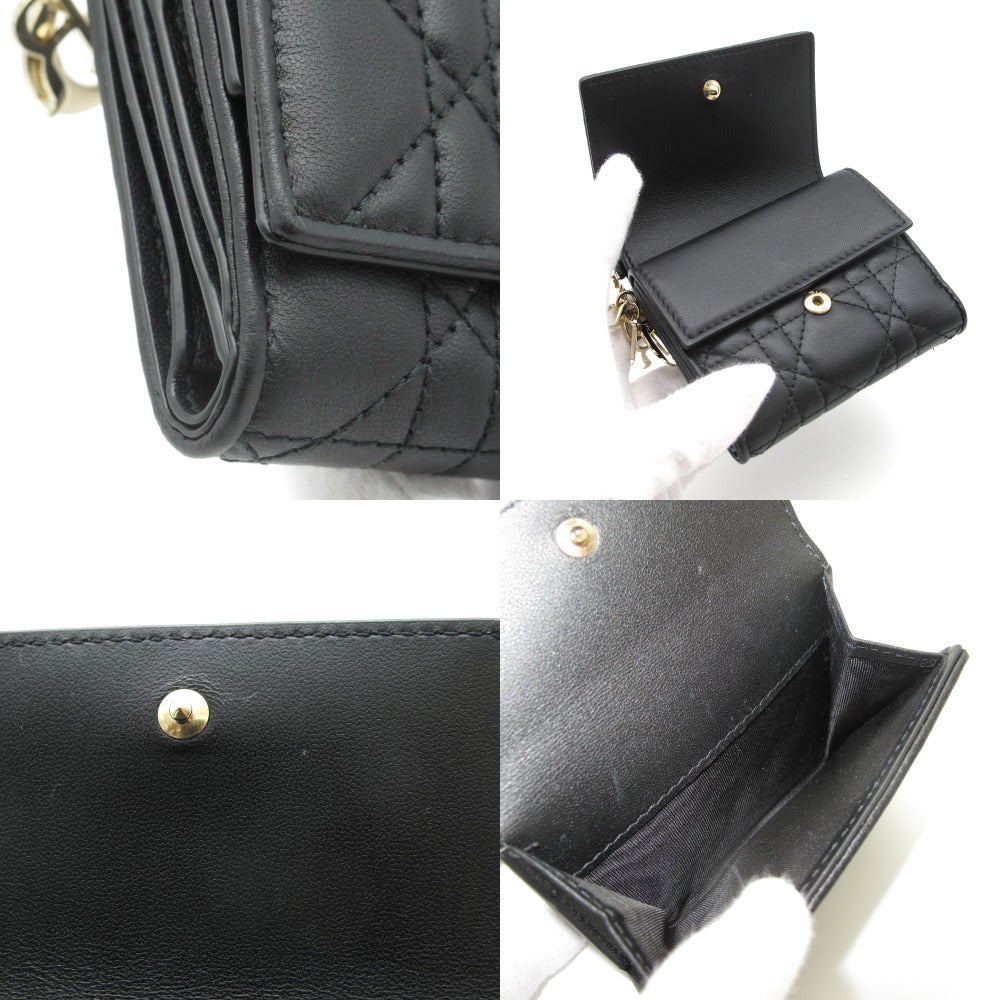 Dior ディオール LADY DIOR レディディオール ロータスウォレット カナージュ ラムスキン S0181ONMJ 三つ折り財布 レザー ブラック 箱付き 未使用品