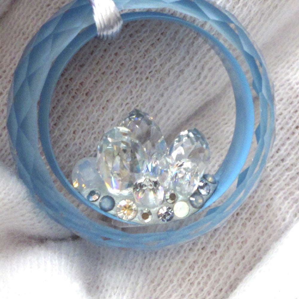 SWAROVSKI スワロフスキー リング型 ネックレス チョーカー ペンダント クリスタル 紐 ブルー 箱付き アクセサリー レディース