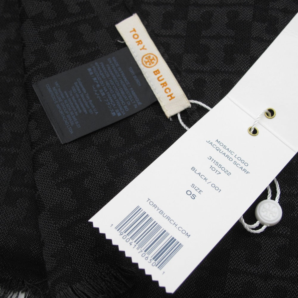 Tory Burch トリーバーチ モザイク ロゴ 大判 ストール ショール スカーフ 31155022 総柄 綿 シルク ブラック レディース 未使用品