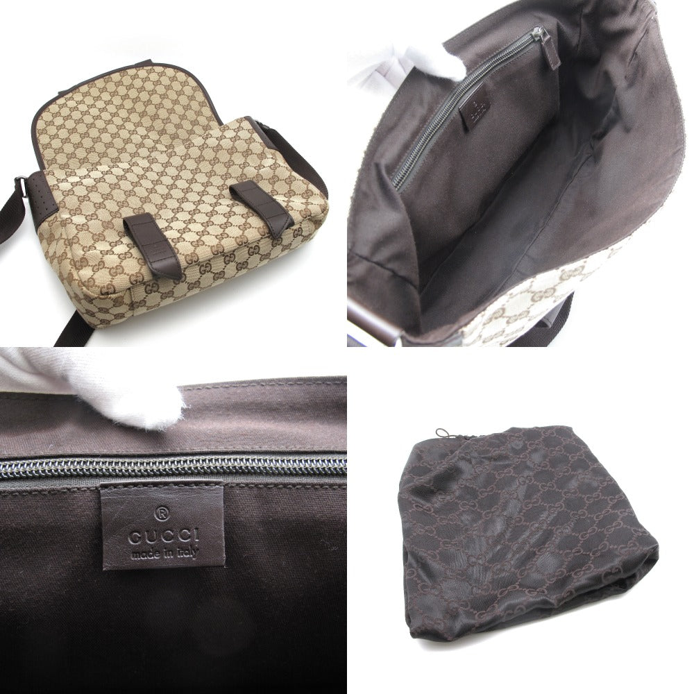 GUCCI グッチ メッセンジャーバッグ ショルダーバッグ クロスボディ 斜め掛け ベルクロ 145859 GG キャンバス レザー ベージュ メンズ レディース