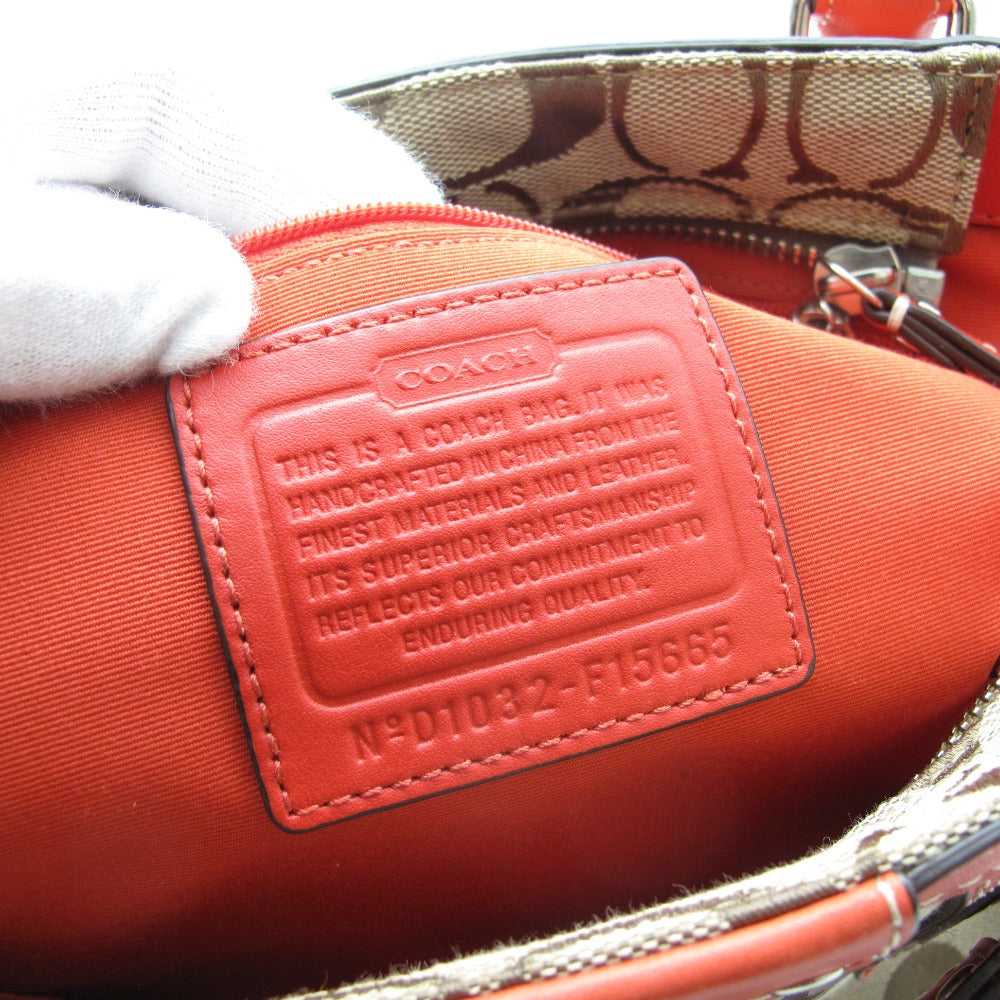 COACH コーチ シグネチャー タッセル トートバッグ ハンドバッグ セミショルダーバッグ F15665 キャンバス レザー ベージュ レッド レディース