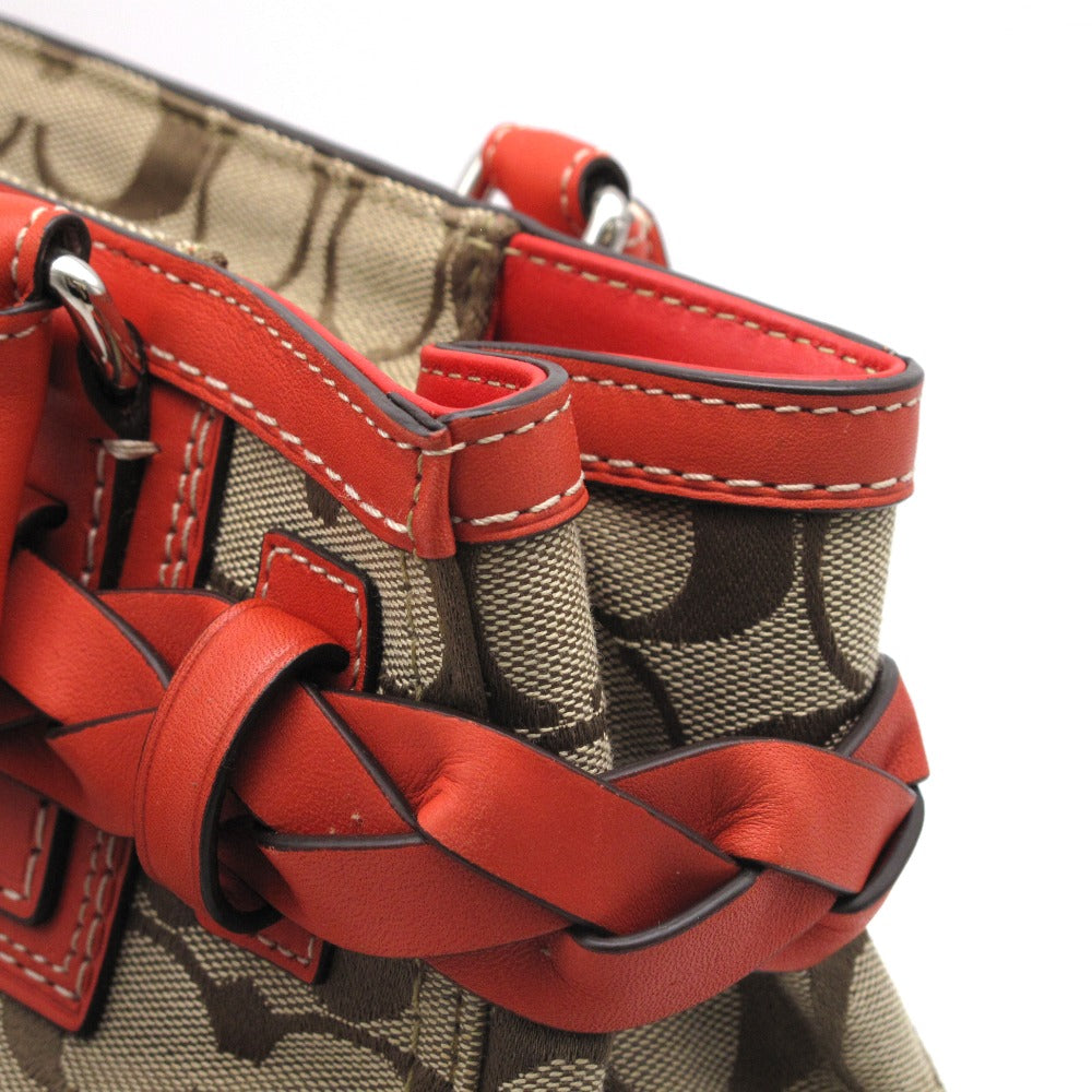 COACH コーチ シグネチャー タッセル トートバッグ ハンドバッグ セミショルダーバッグ F15665 キャンバス レザー ベージュ レッド レディース