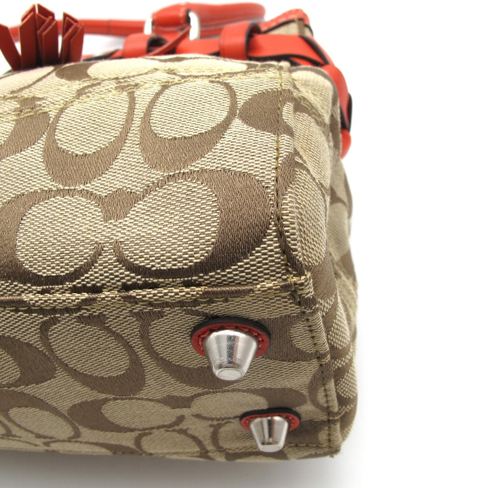 COACH コーチ シグネチャー タッセル トートバッグ ハンドバッグ セミショルダーバッグ F15665 キャンバス レザー ベージュ レッド レディース