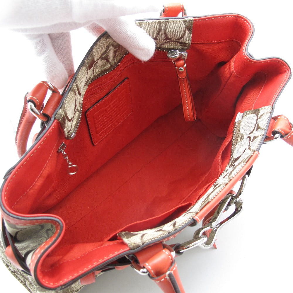 COACH コーチ シグネチャー タッセル トートバッグ ハンドバッグ セミショルダーバッグ F15665 キャンバス レザー ベージュ レッド レディース