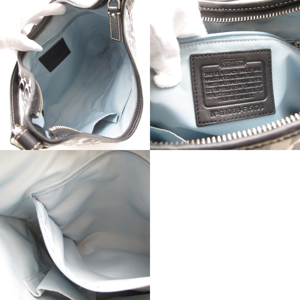 COACH コーチ ショルダーバッグ F15136 シグネチャー ストライプ PVC レザー ブラック ホワイト レディース