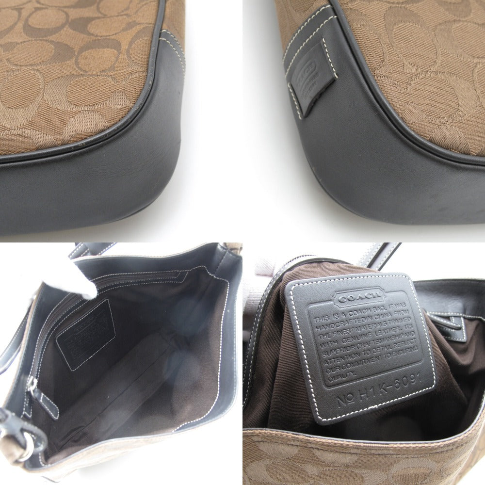 COACH コーチ シグネチャー クリップ ホーボー ショルダーバッグ 6091 キャンバス レザー ブラウン レディース