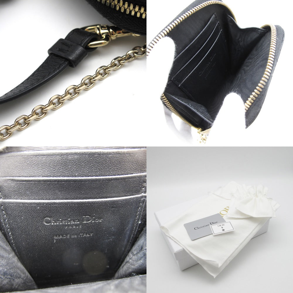 Dior ディオール LADY DIOR フォンホルダー カナージュ ラムスキン SO8720NMJ-M900 ストラップ付き スマホポーチ ミニバッグ チェーンショルダー 斜め掛け ブラック レザー 箱付き 美品