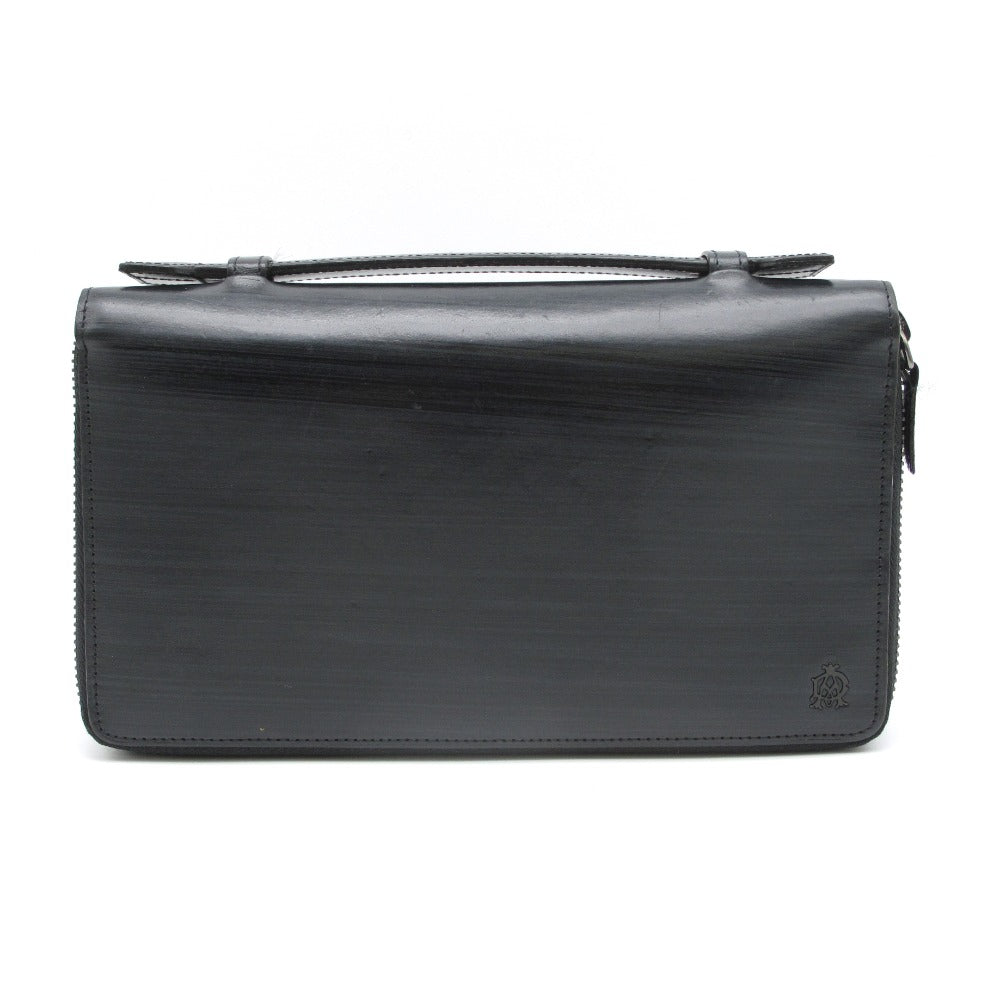 Dunhill ダンヒル ダブルジップ 長財布 オーガナイザー ラウンドファスナー ウォレット トラベルケース レザー ブラック メンズ