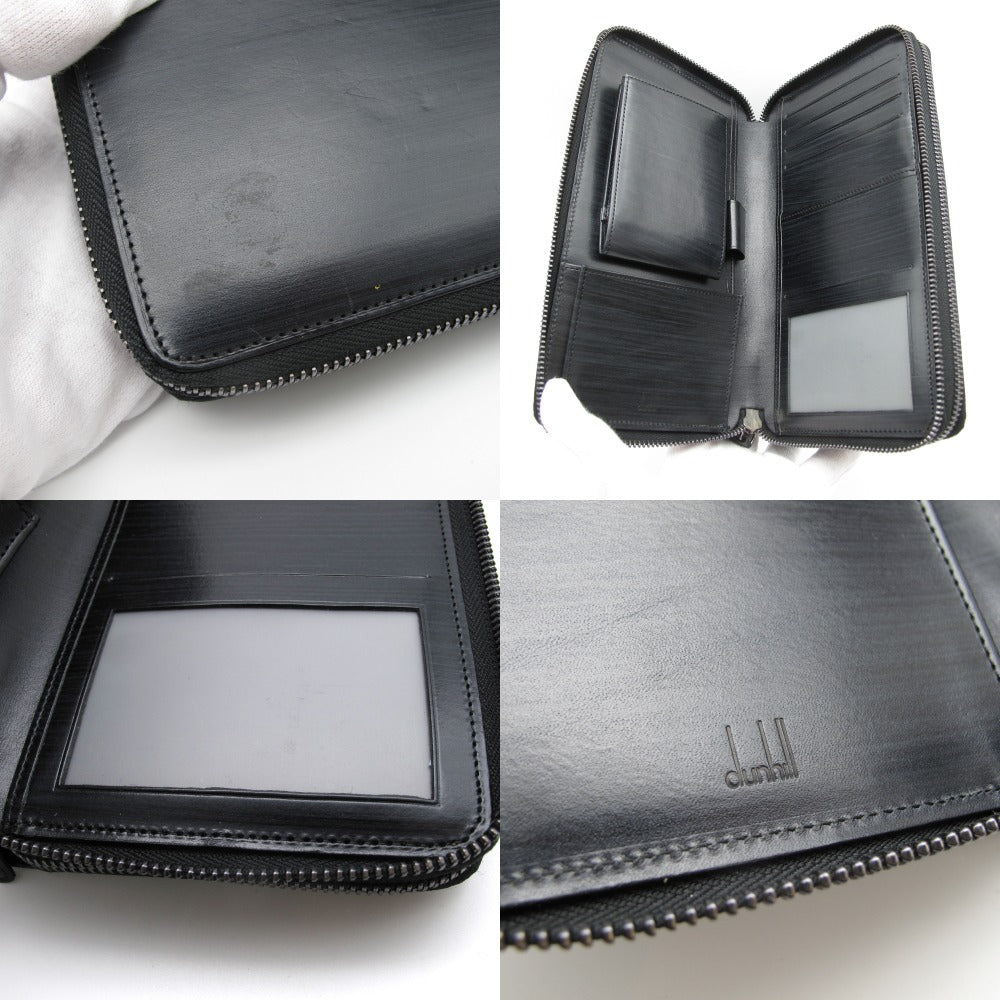 Dunhill ダンヒル ダブルジップ 長財布 オーガナイザー ラウンドファスナー ウォレット トラベルケース レザー ブラック メンズ