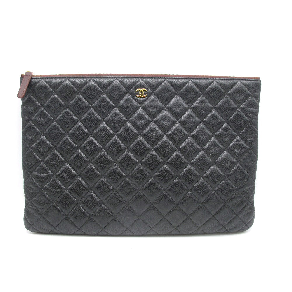 CHANEL シャネル キルティング クラッチバッグ キャビアスキン ココマーク マトラッセ ラージ ポーチ ドキュメントケース A82552 レザー ブラック ゴールド