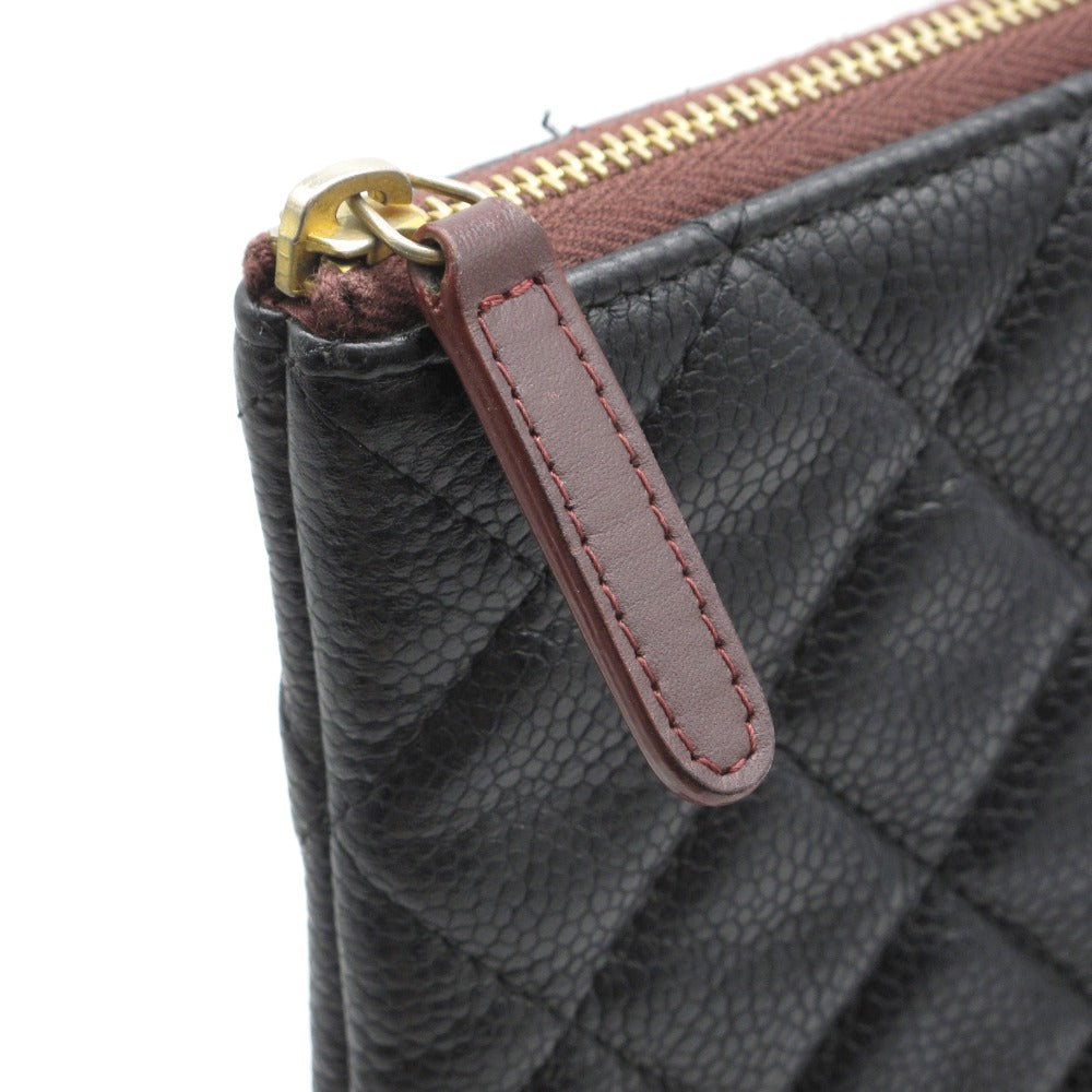 CHANEL シャネル キルティング クラッチバッグ キャビアスキン ココマーク マトラッセ ラージ ポーチ ドキュメントケース A82552 レザー ブラック ゴールド