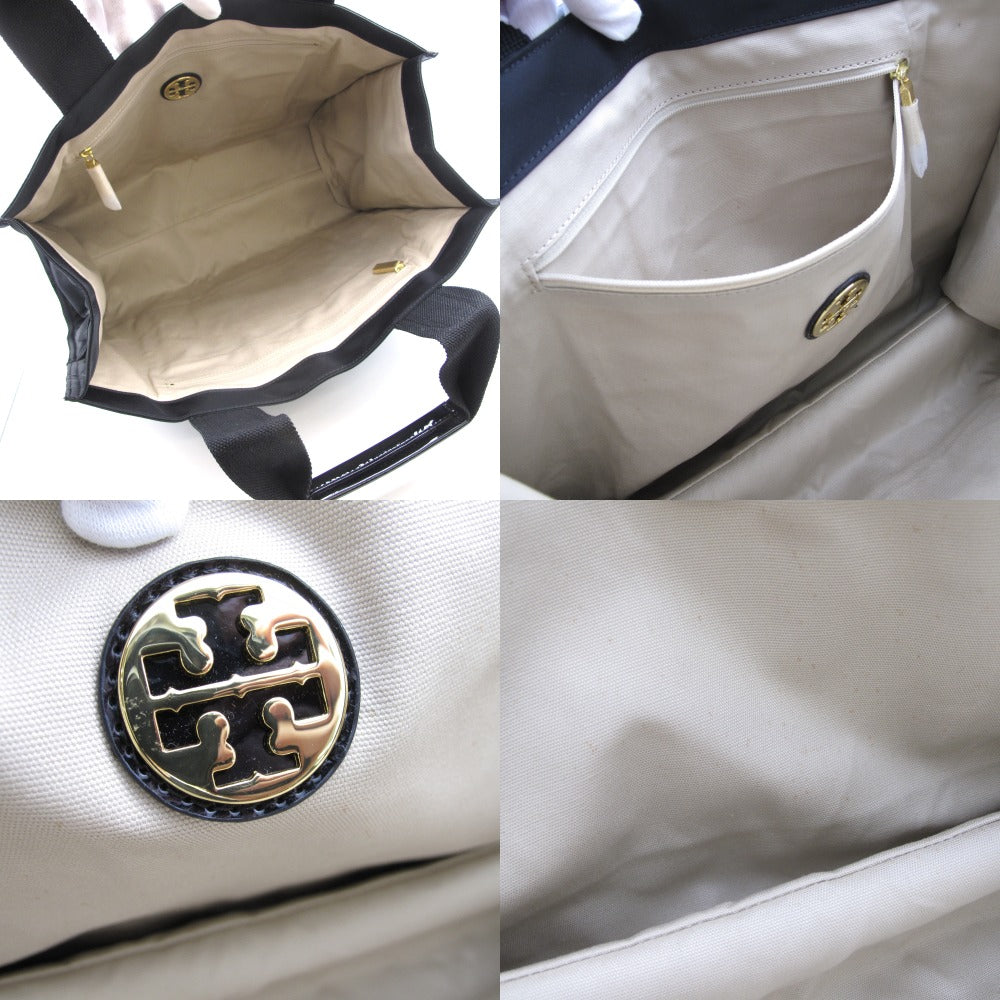 Tory Burch トリーバーチ トートバッグ セミショルダーバッグ ロゴ ナイロン エナメル ブラック レディース