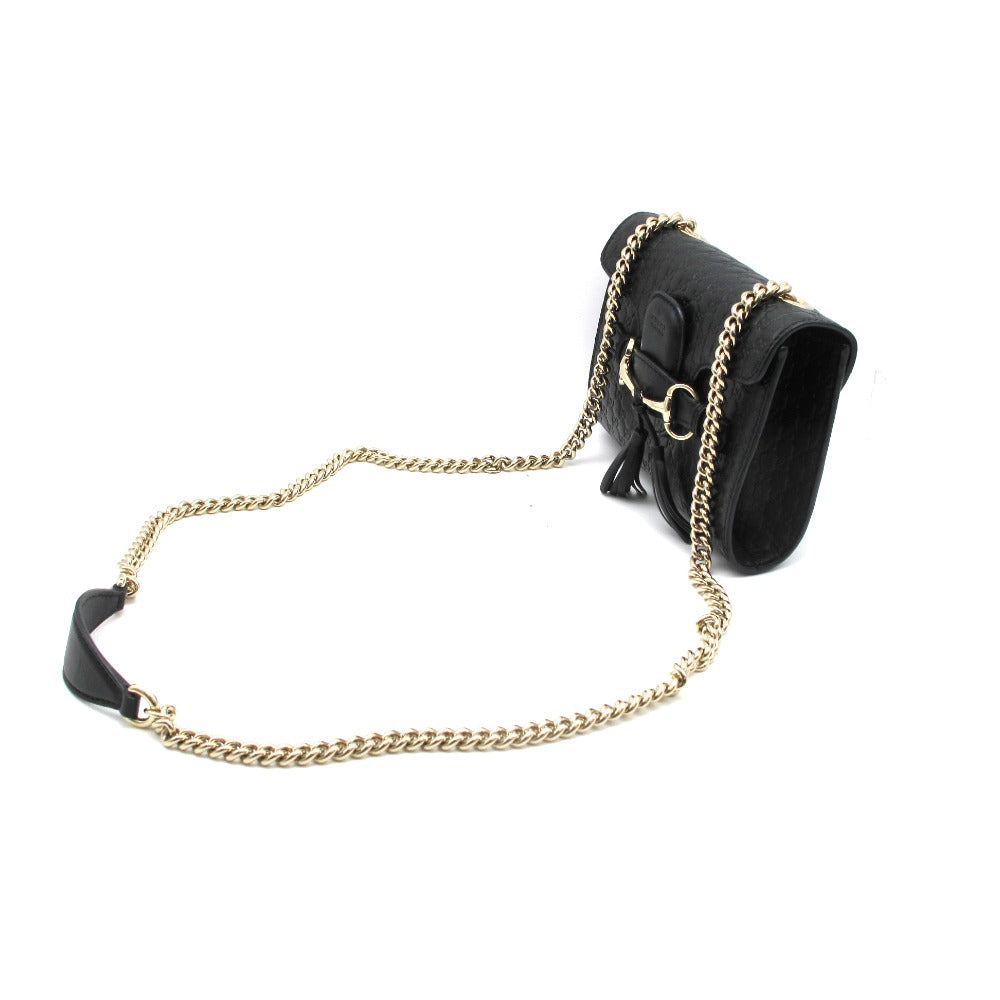 GUCCI グッチ エミリー マイクログッチシマ 449636 チェーンショルダーバッグ クロスボディ 斜め掛け ポシェット レザー ブラック アウトレット レディース 美品