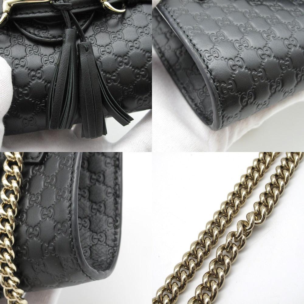 GUCCI グッチ エミリー マイクログッチシマ 449636 チェーンショルダーバッグ クロスボディ 斜め掛け ポシェット レザー ブラック アウトレット レディース 美品