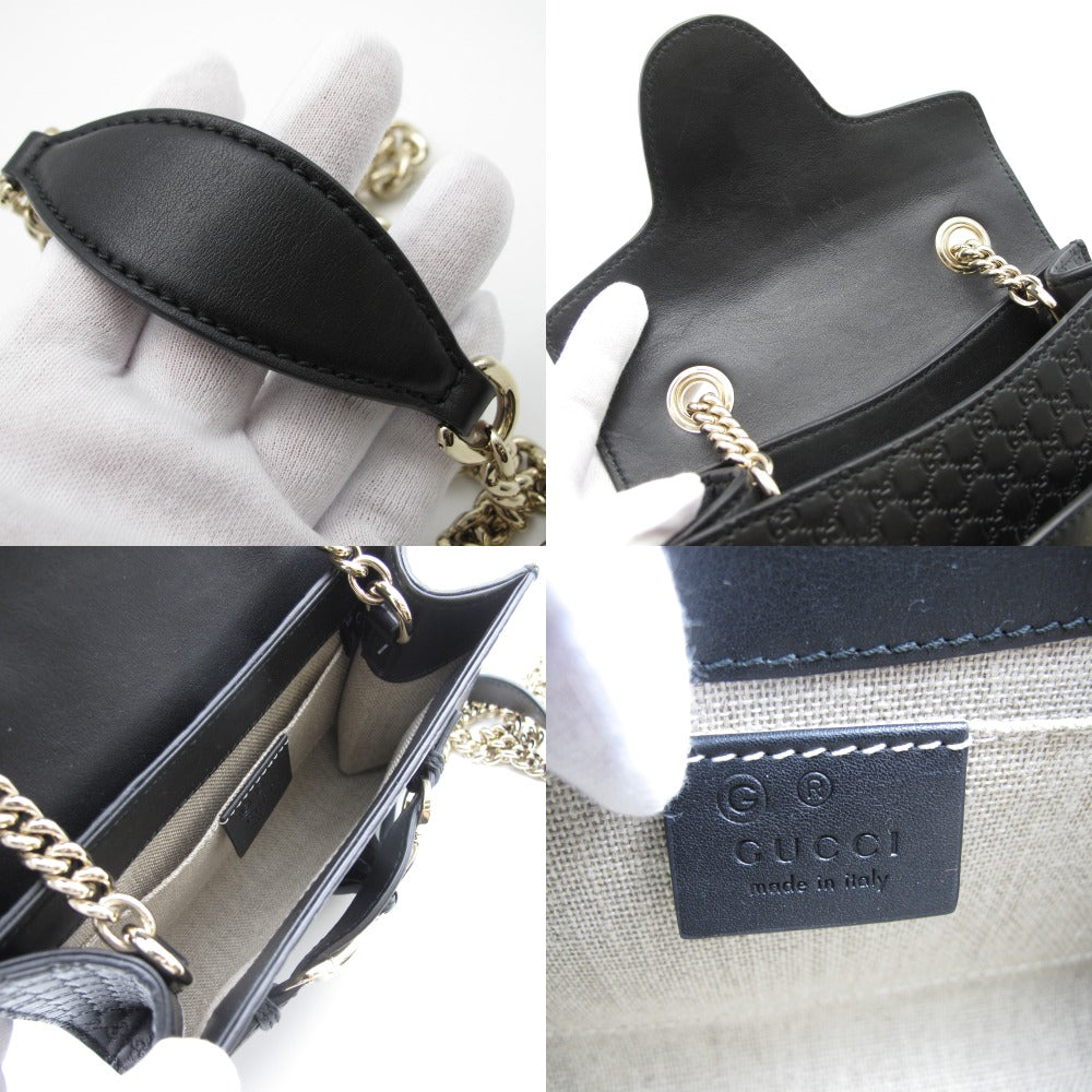 GUCCI グッチ エミリー マイクログッチシマ 449636 チェーンショルダーバッグ クロスボディ 斜め掛け ポシェット レザー ブラック アウトレット レディース 美品