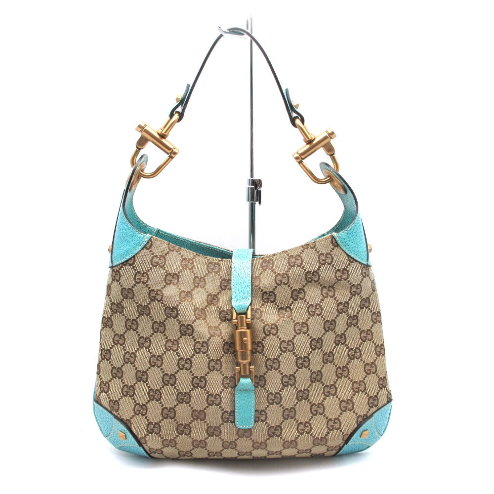 GUCCI グッチ ニュージャッキー ワンショルダーバッグ 120888 GGキャンバス コーティングレザー ベージュ ブルー レディース