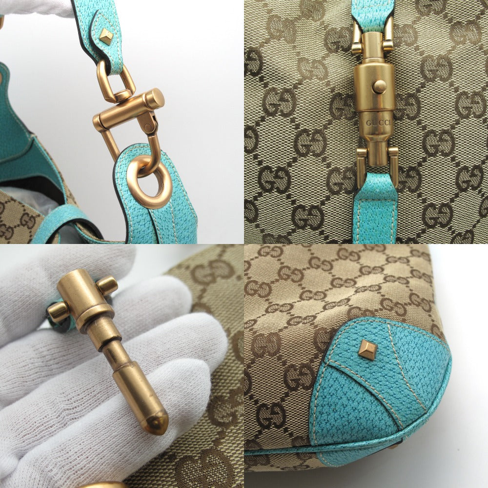 GUCCI グッチ ニュージャッキー ワンショルダーバッグ 120888 GGキャンバス コーティングレザー ベージュ ブルー レディース