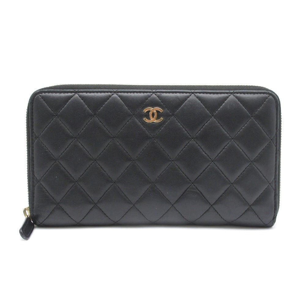 CHANEL シャネル クラシック ラージ ジップウォレット ラウンドファスナー長財布 オーガナイザー A80759 マトラッセ ココマーク ラムスキン ブラック 箱付き