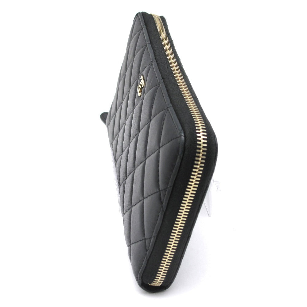 CHANEL シャネル クラシック ラージ ジップウォレット ラウンドファスナー長財布 オーガナイザー A80759 マトラッセ ココマーク ラムスキン ブラック 箱付き