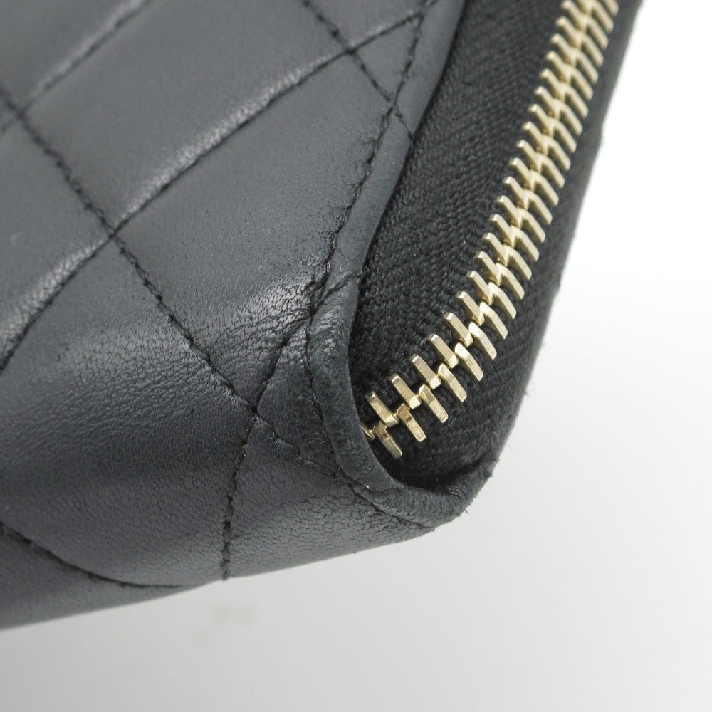 CHANEL シャネル クラシック ラージ ジップウォレット ラウンドファスナー長財布 オーガナイザー A80759 マトラッセ ココマーク ラムスキン ブラック 箱付き