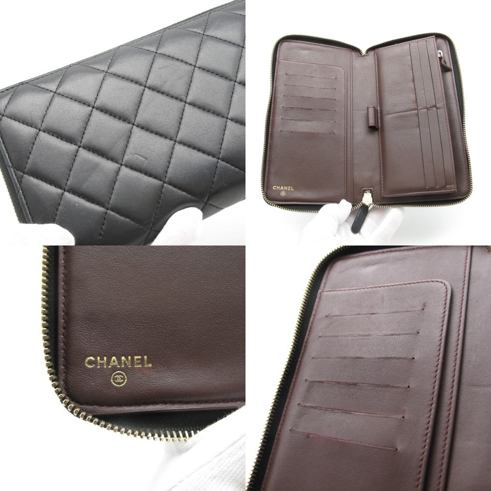 CHANEL シャネル クラシック ラージ ジップウォレット ラウンドファスナー長財布 オーガナイザー A80759 マトラッセ ココマーク ラムスキン ブラック 箱付き