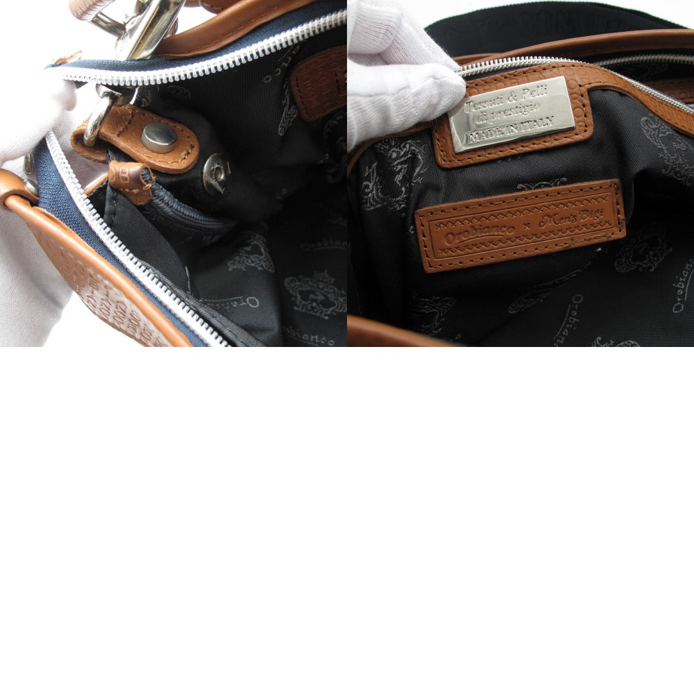 Orobianco オロビアンコ Men'sBigi メンズビギ 2WAY ショルダーバッグ クロスボディ 斜め掛け 肩掛け コラボ 別注 千鳥格子 ロゴ ナイロン レザー ネイビー ブラウン