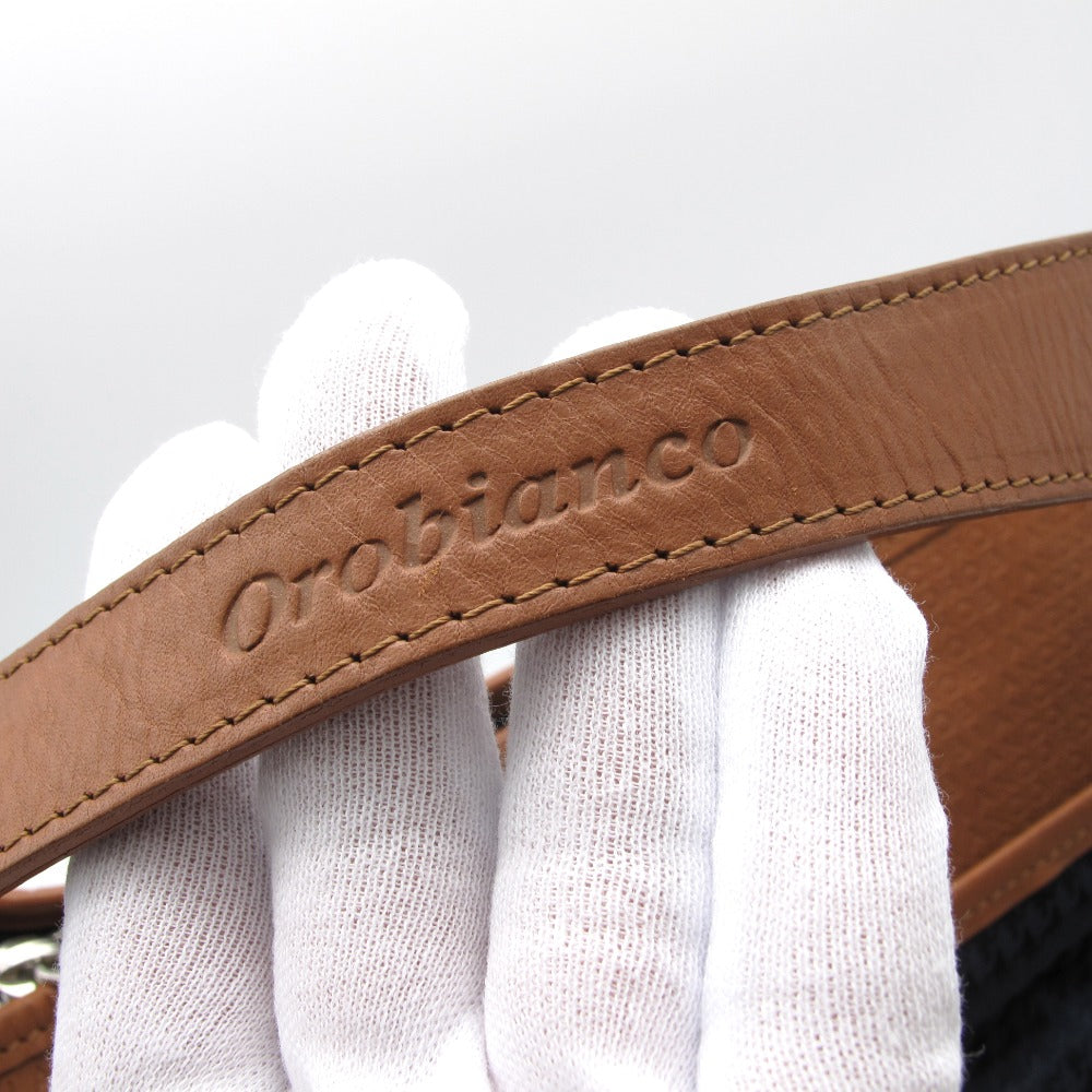 Orobianco オロビアンコ Men'sBigi メンズビギ 2WAY ショルダーバッグ クロスボディ 斜め掛け 肩掛け コラボ 別注 千鳥格子 ロゴ ナイロン レザー ネイビー ブラウン