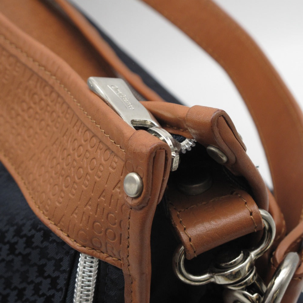 Orobianco オロビアンコ Men'sBigi メンズビギ 2WAY ショルダーバッグ クロスボディ 斜め掛け 肩掛け コラボ 別注 千鳥格子 ロゴ ナイロン レザー ネイビー ブラウン