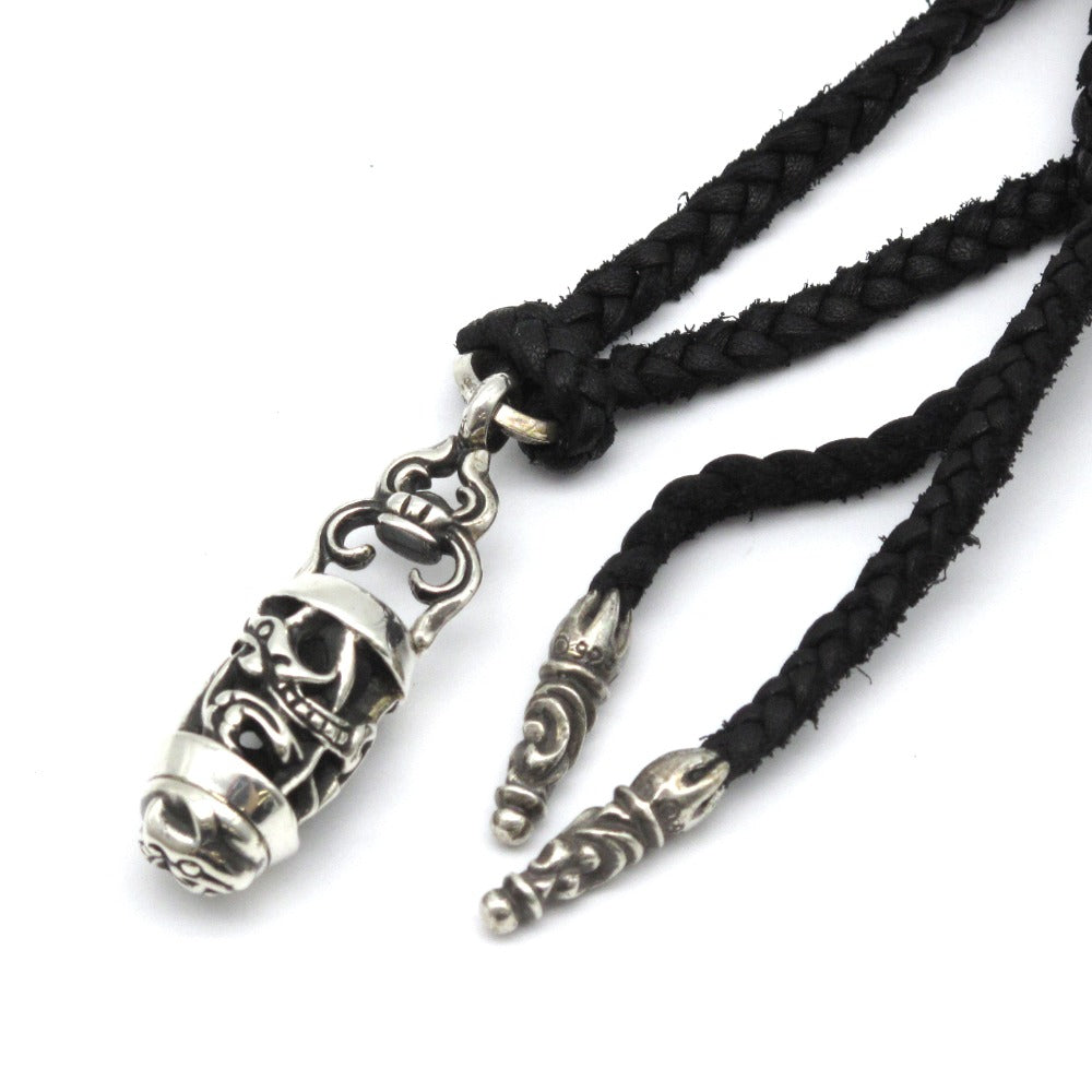 CHROME HEARTS クロムハーツ ケルティック ローラー ペンダント ネックレス レザーブレード 革紐 スクロール ボロチップ Ag SV シルバー 925 アクセサリー 箱