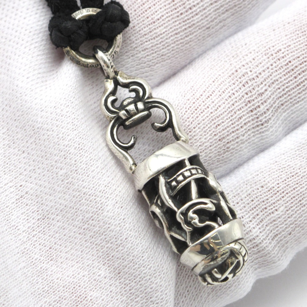 CHROME HEARTS クロムハーツ ケルティック ローラー ペンダント ネックレス レザーブレード 革紐 スクロール ボロチップ Ag SV シルバー 925 アクセサリー 箱