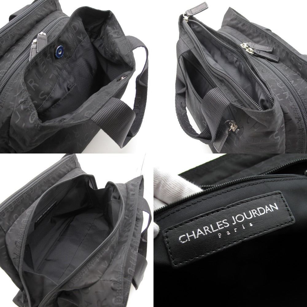 CHARLES JOURDAN シャルル・ジョルダン ナイロン ハンドバッグ トートバッグ ロゴ ブラック レディース 美品