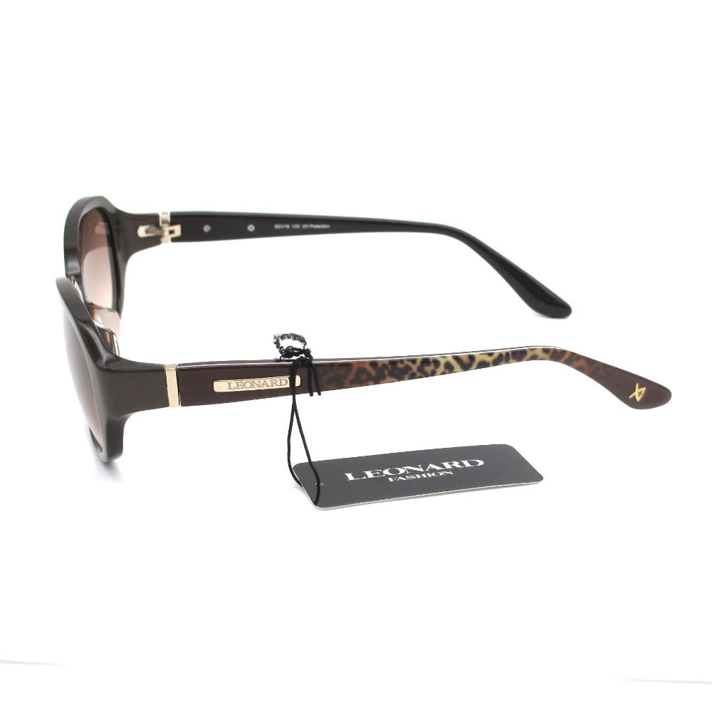 LEONARD レオナール サングラス 55 16 135 UVプロテクション 紫外線カット ブラウン レオパード 豹柄 36-0006 アイウェア 眼鏡 ケース付き 未使用品