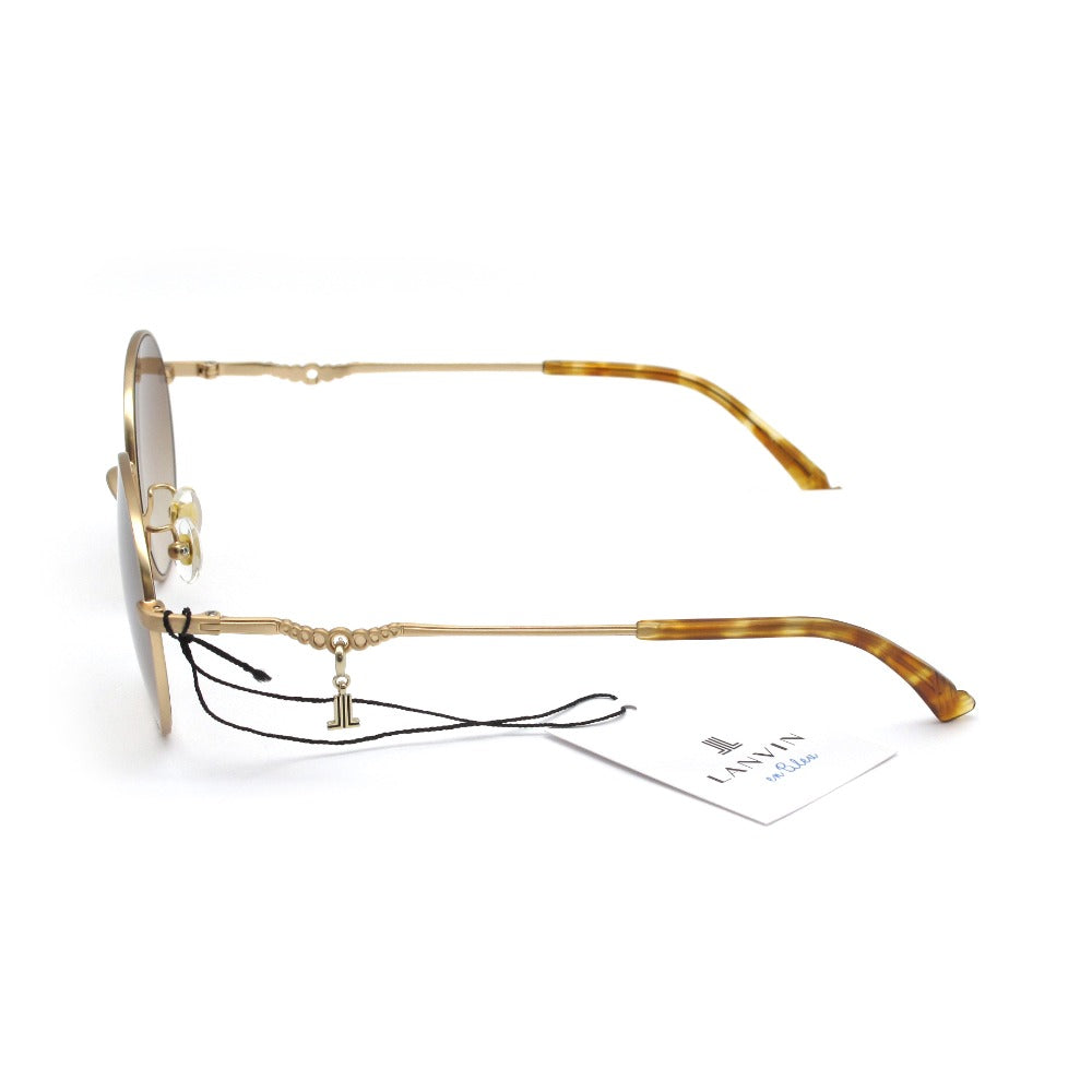 LANVIN en Bleu ランバンオンブルー サングラス SLB011J ラウンド メタル UVカット アジアンフィット ロゴチャーム 53 19 145 ブラウン ケース付き レディース アイウェア 眼鏡 未使用品