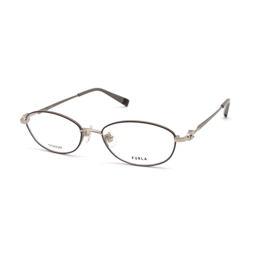 Furla フルラ メガネ フレーム VFU610J チタン オーバル 07EN ブラウン モカグレー 52 17 138 ケース付き アイウェア サングラス レディース 未使用品