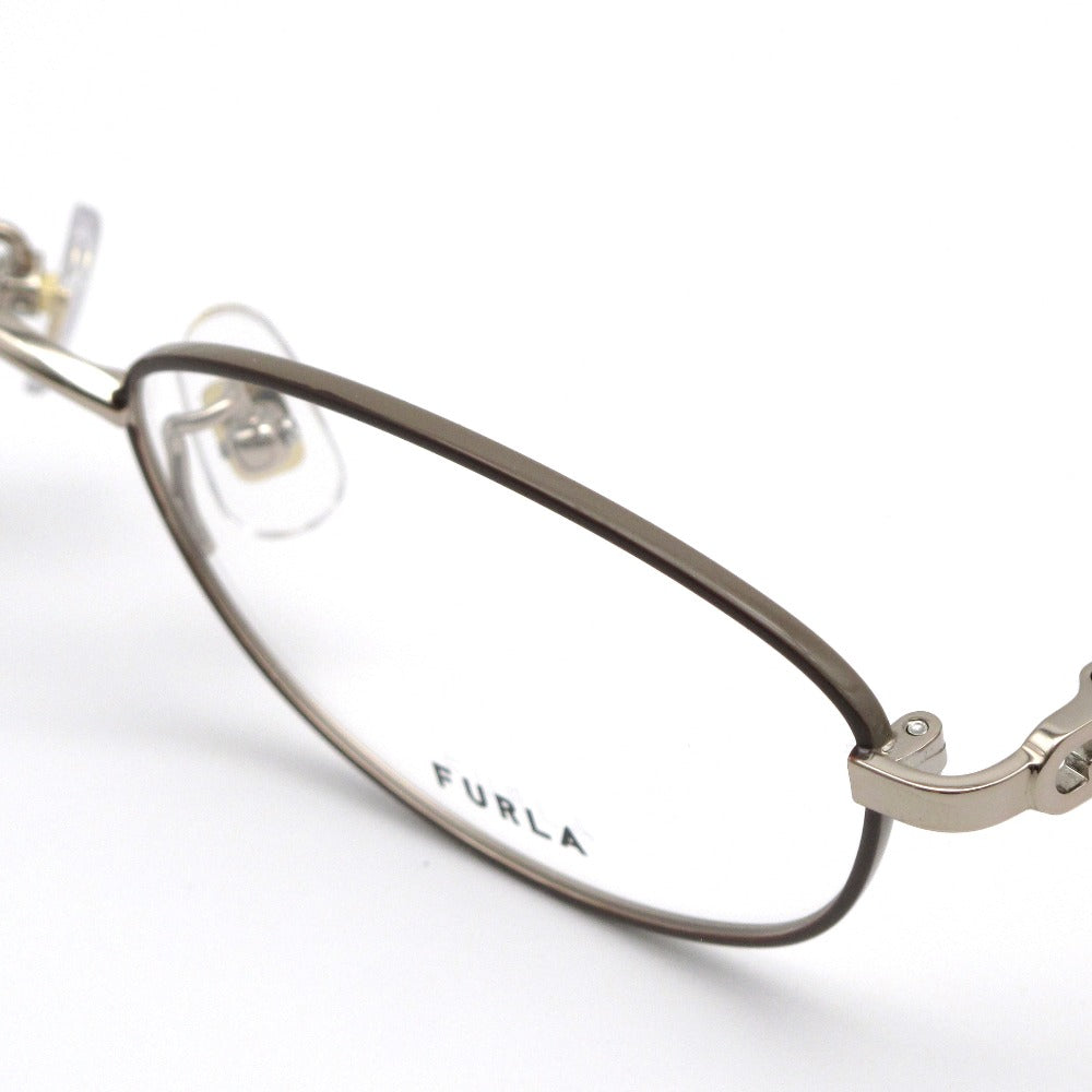 Furla フルラ メガネ フレーム VFU610J チタン オーバル 07EN ブラウン モカグレー 52 17 138 ケース付き アイウェア サングラス レディース 未使用品