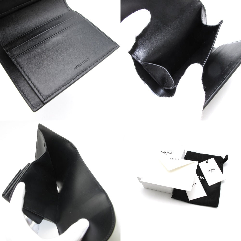 CELINE セリーヌ スモールウォレット トリオンフ シャイニーカーフスキン 10D78 3DPV 38NO 三つ折り財布 レザー ブラック ゴールド 箱付き レディース 美品