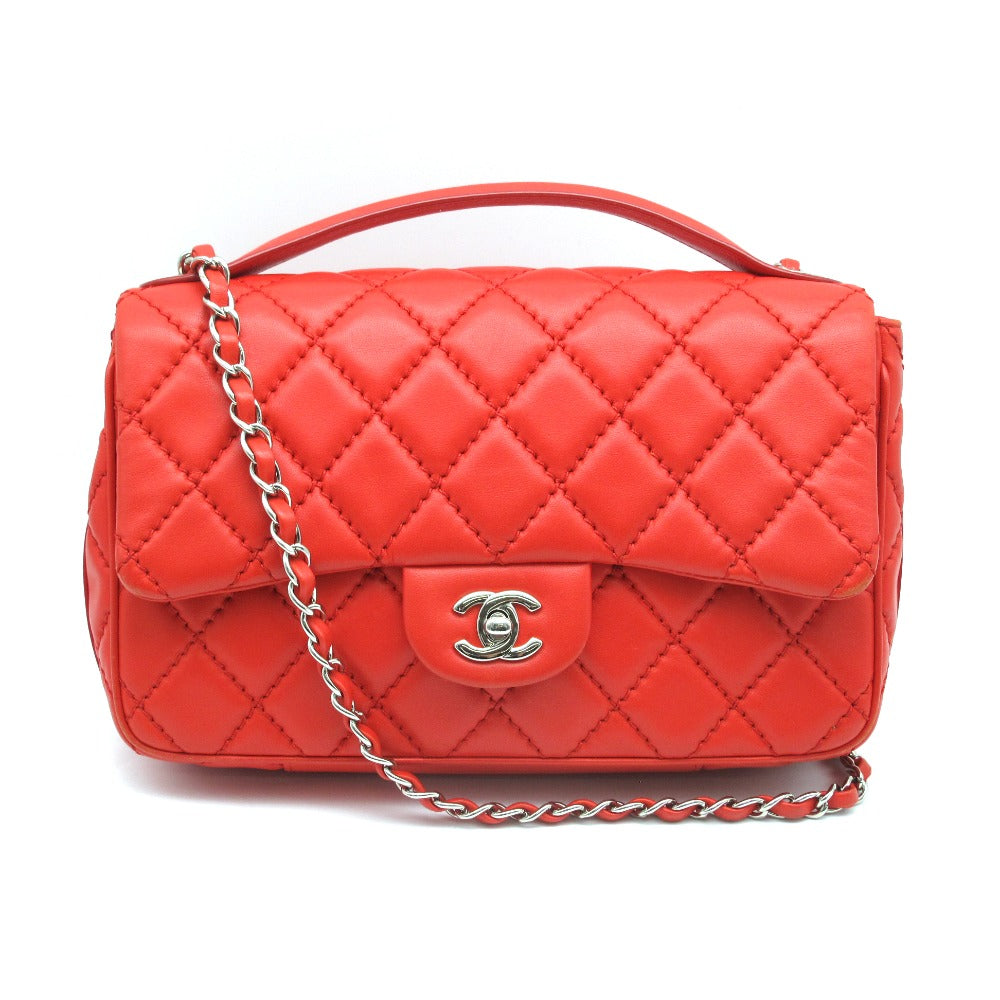 CHANEL シャネル マトラッセ チェーン 2WAY ショルダーバッグ ハンドバッグ ココマーク ラムスキン レザー レッド シルバー金具 箱付き レディース