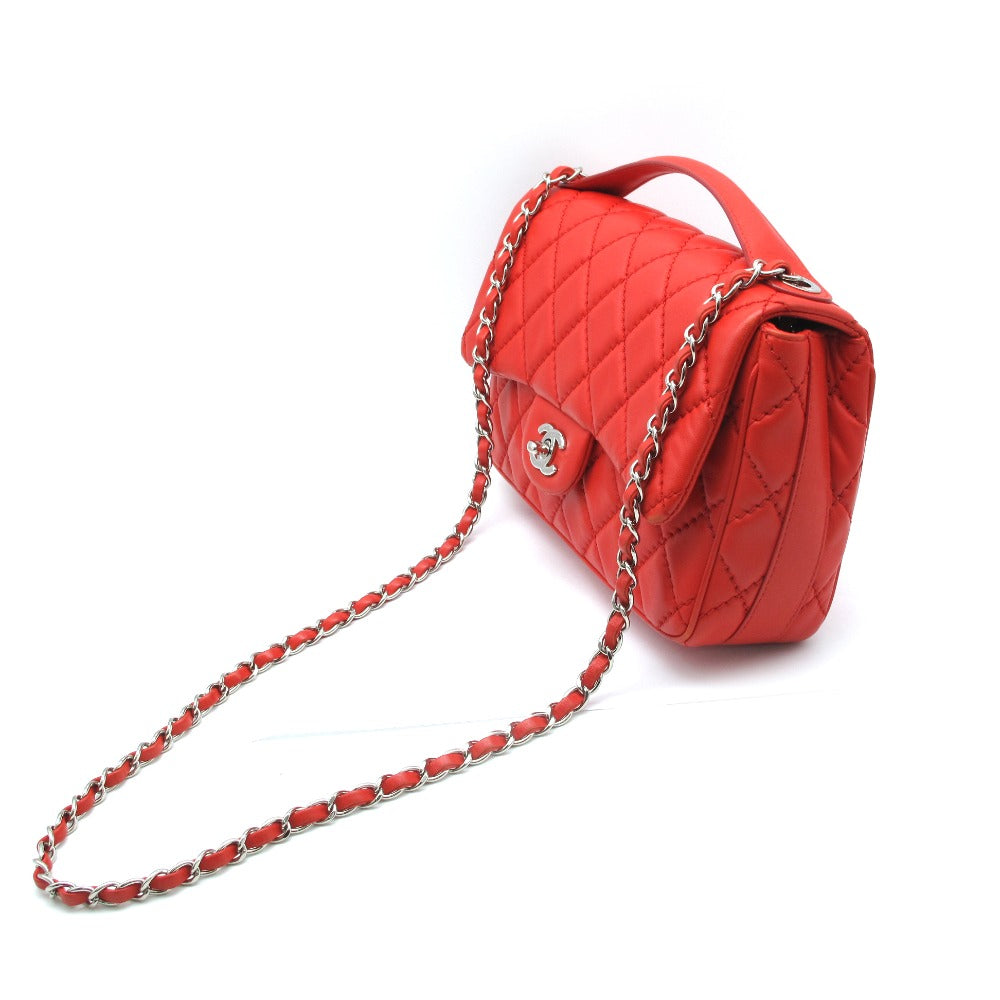 CHANEL シャネル マトラッセ チェーン 2WAY ショルダーバッグ ハンドバッグ ココマーク ラムスキン レザー レッド シルバー金具 箱付き レディース