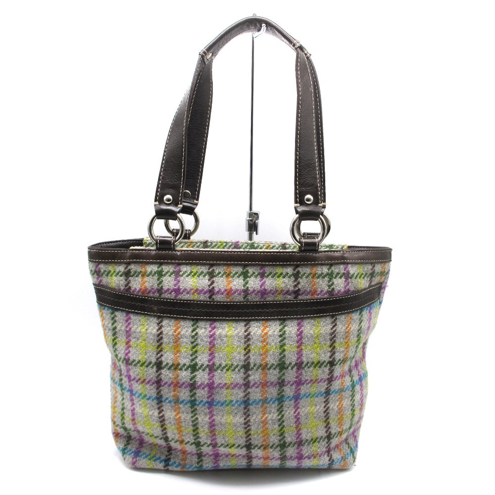 COACH コーチ トートバッグ ショルダーバッグ チェック柄 ツイード ウール レザー グレー F15536 レディース