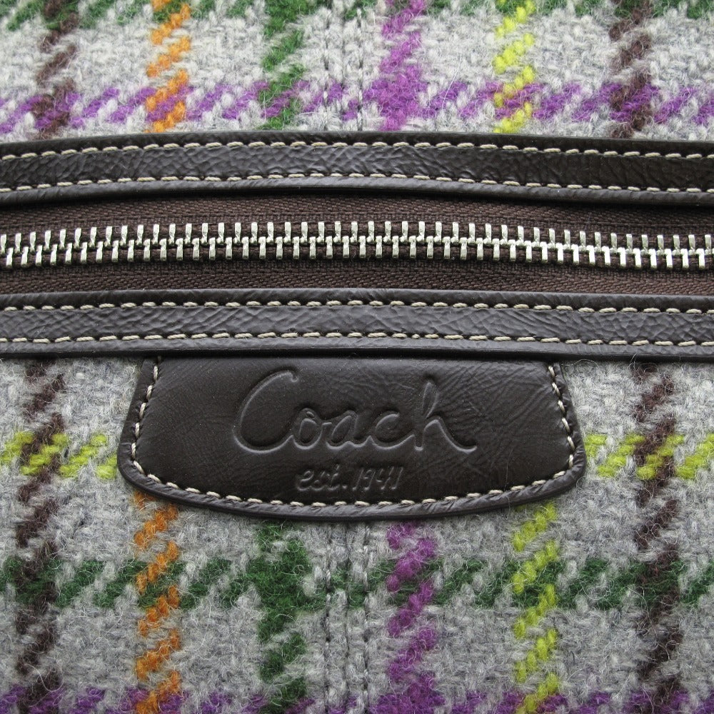 COACH コーチ トートバッグ ショルダーバッグ チェック柄 ツイード ウール レザー グレー F15536 レディース