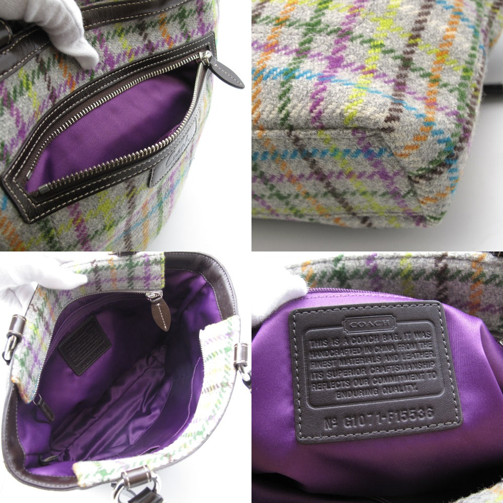 COACH コーチ トートバッグ ショルダーバッグ チェック柄 ツイード ウール レザー グレー F15536 レディース