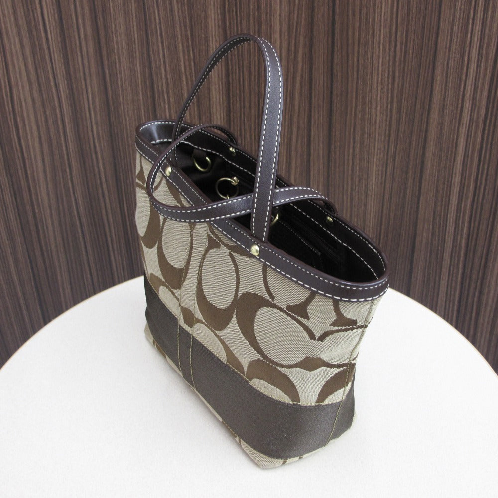 COACH コーチ シグネチャー ミニ トートバッグ ハンドバッグ 10123 キャンバス レザー ブラウン レディース