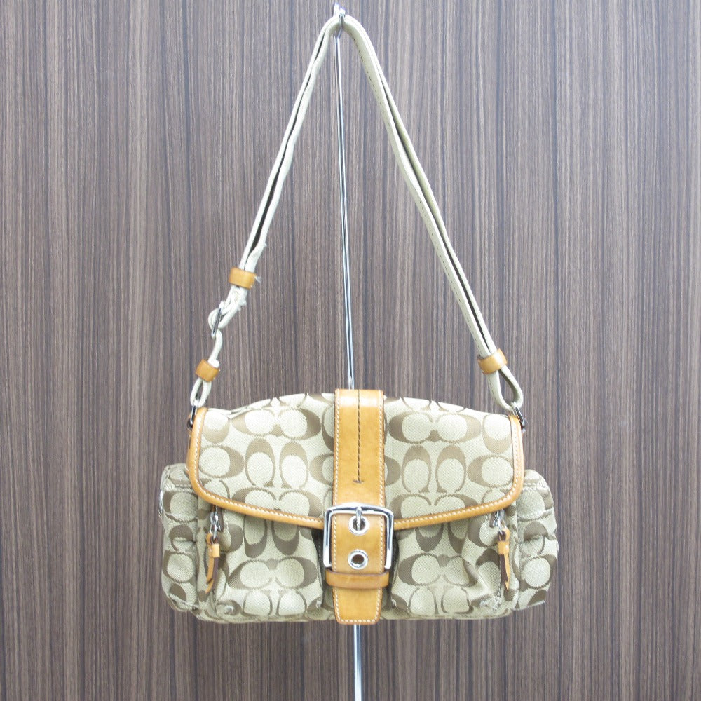 COACH コーチ ショルダーバッグ シグネチャー ナイロン ベージュ キャメル レディース