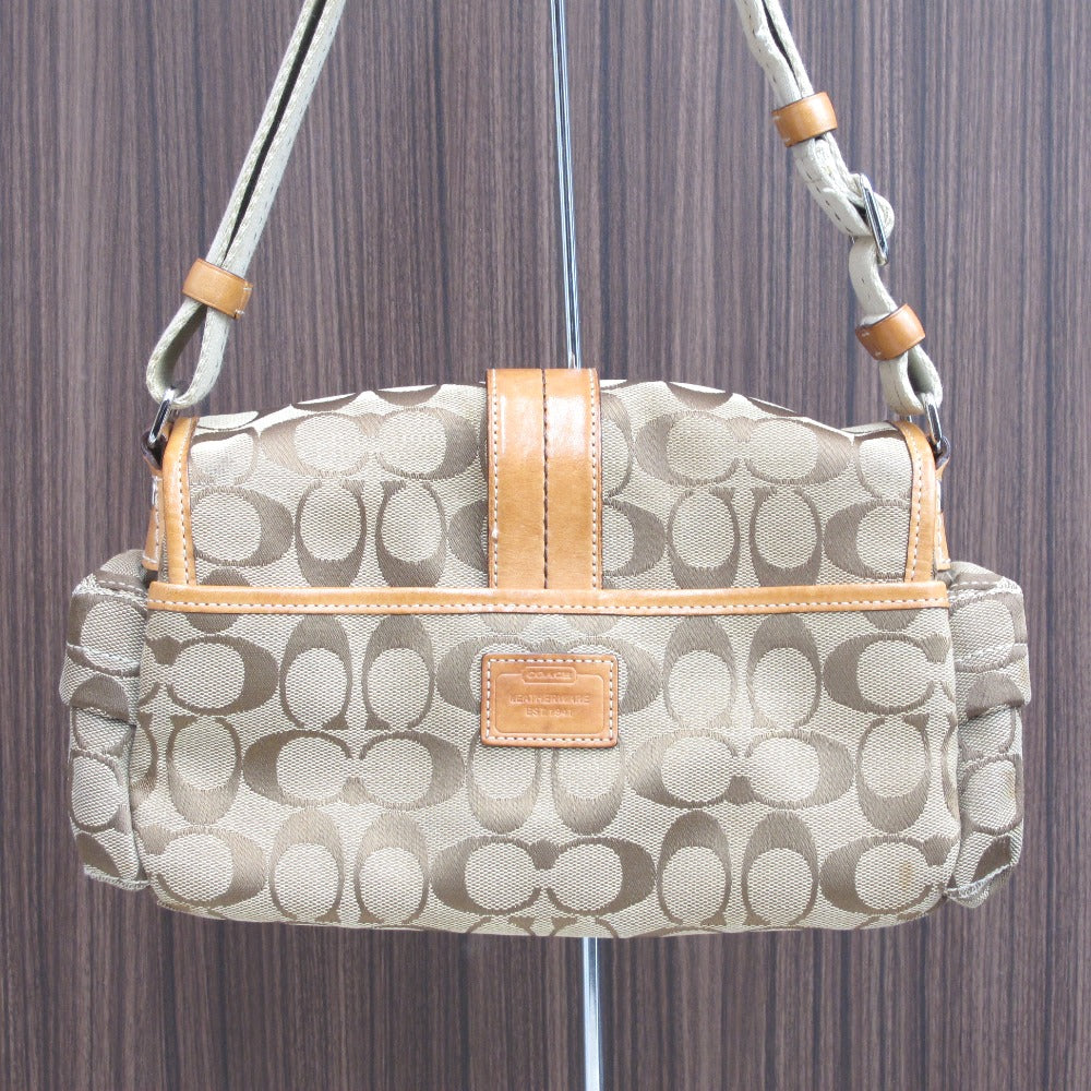 COACH コーチ ショルダーバッグ シグネチャー ナイロン ベージュ キャメル レディース