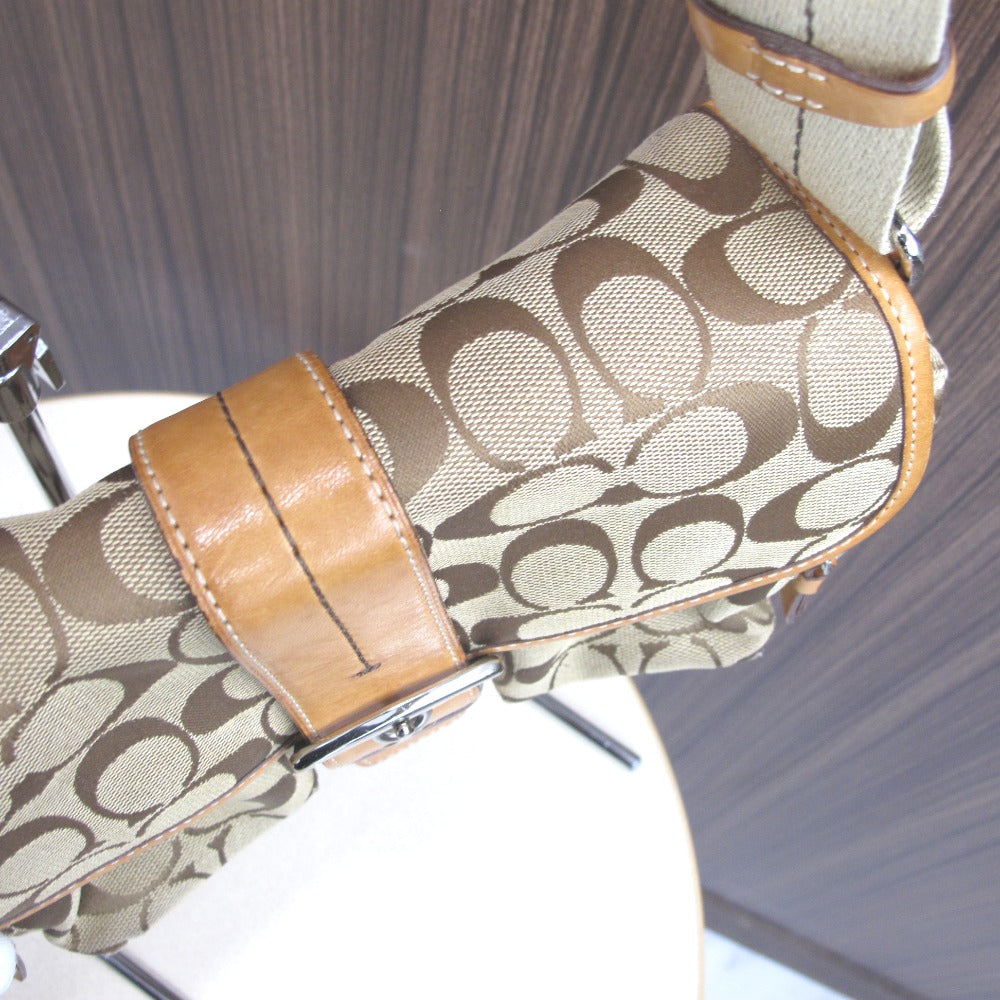 COACH コーチ ショルダーバッグ シグネチャー ナイロン ベージュ キャメル レディース