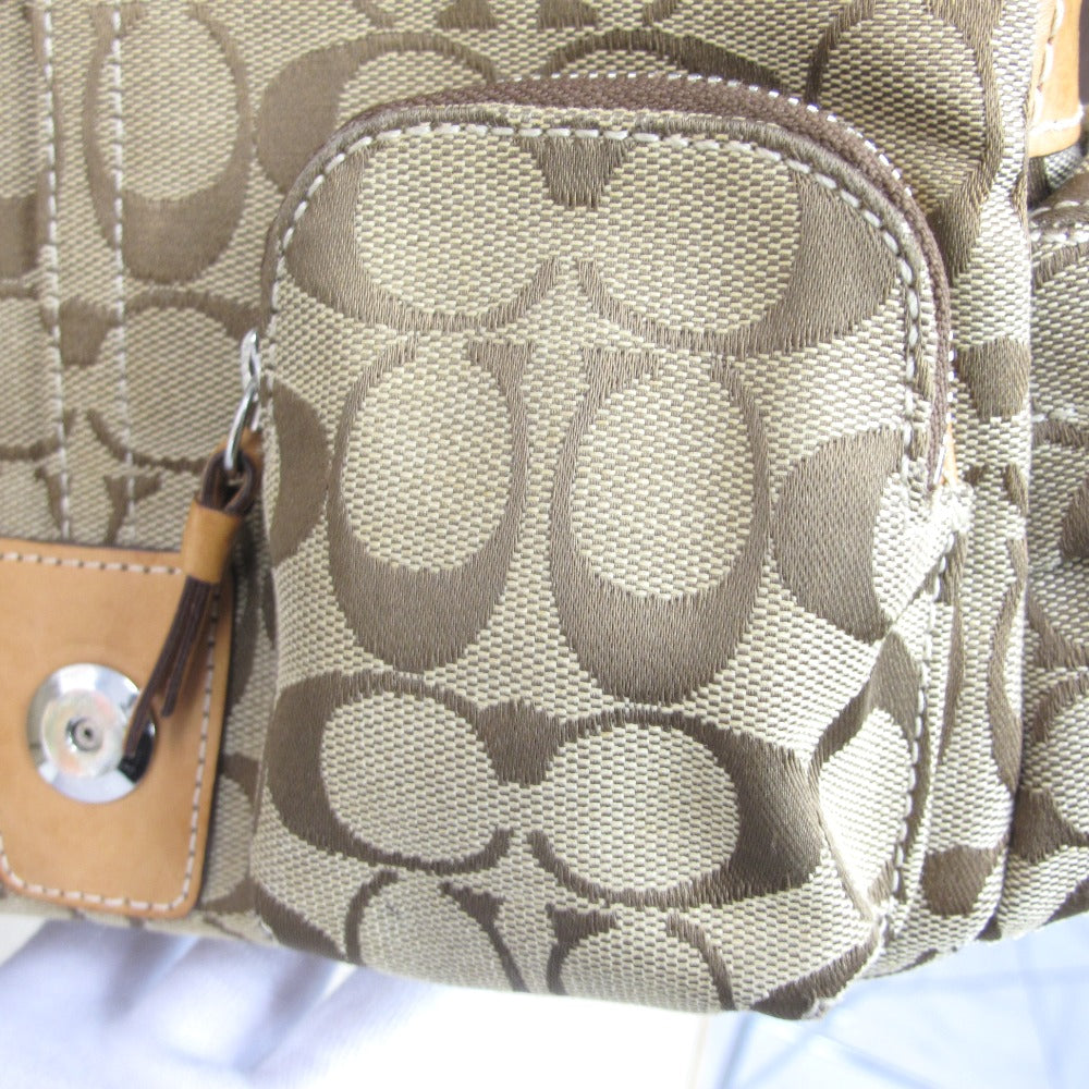 COACH コーチ ショルダーバッグ シグネチャー ナイロン ベージュ キャメル レディース