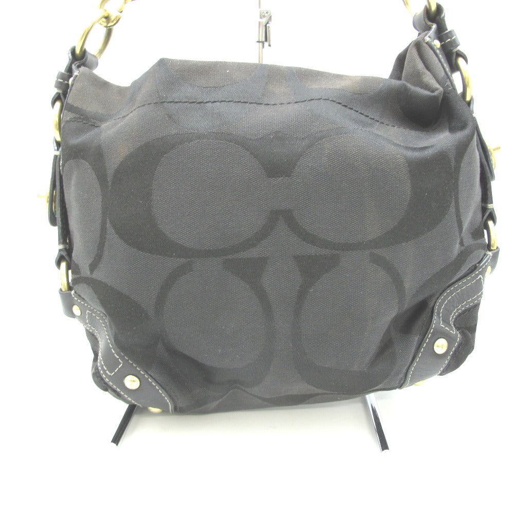 COACH コーチ ハンドバッグ セミショルダーバッグ ブラック モノグラム ナイロン レザー レディース